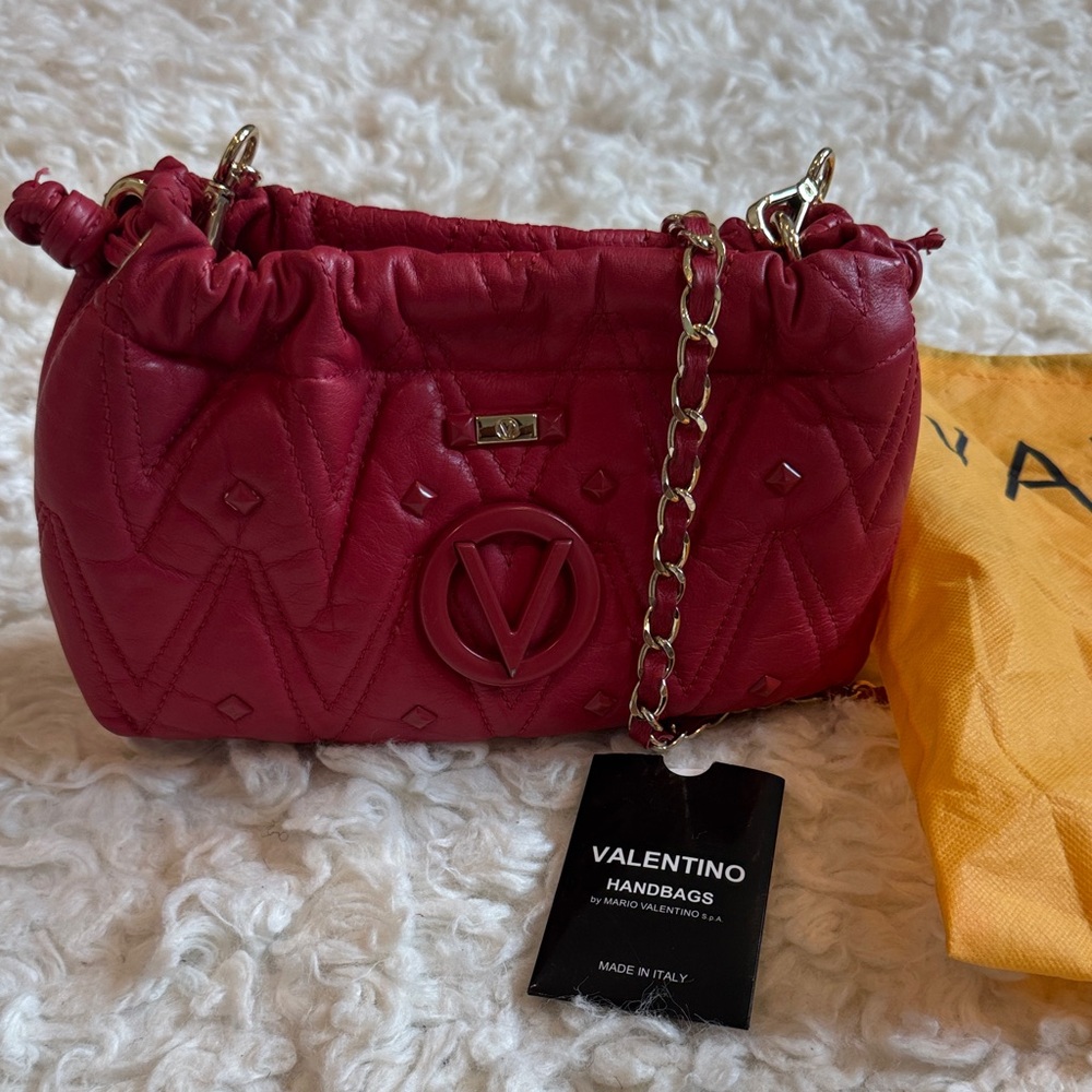 Valentino Cherry Red Quilted Shoulder Bag